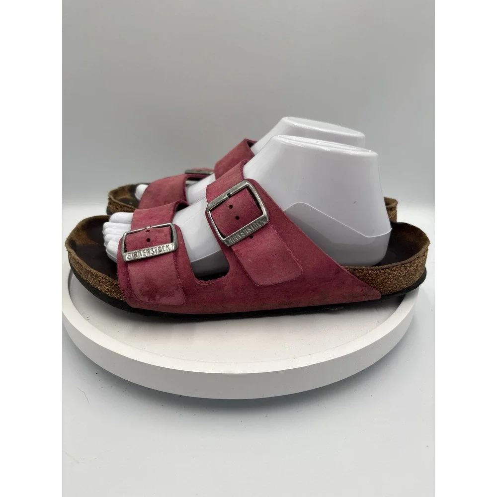 Birkenstock Arizona Sandals Size 41 Pink Leather Boho Comfort Slide 2085
